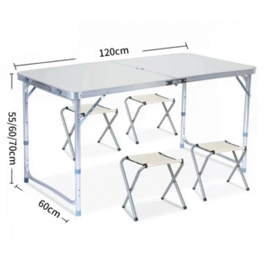 Сгъваема къмпинг маса с 4 стола, 120х60 см